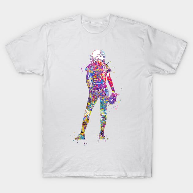 Girl Softball Player T-Shirt by RosaliArt